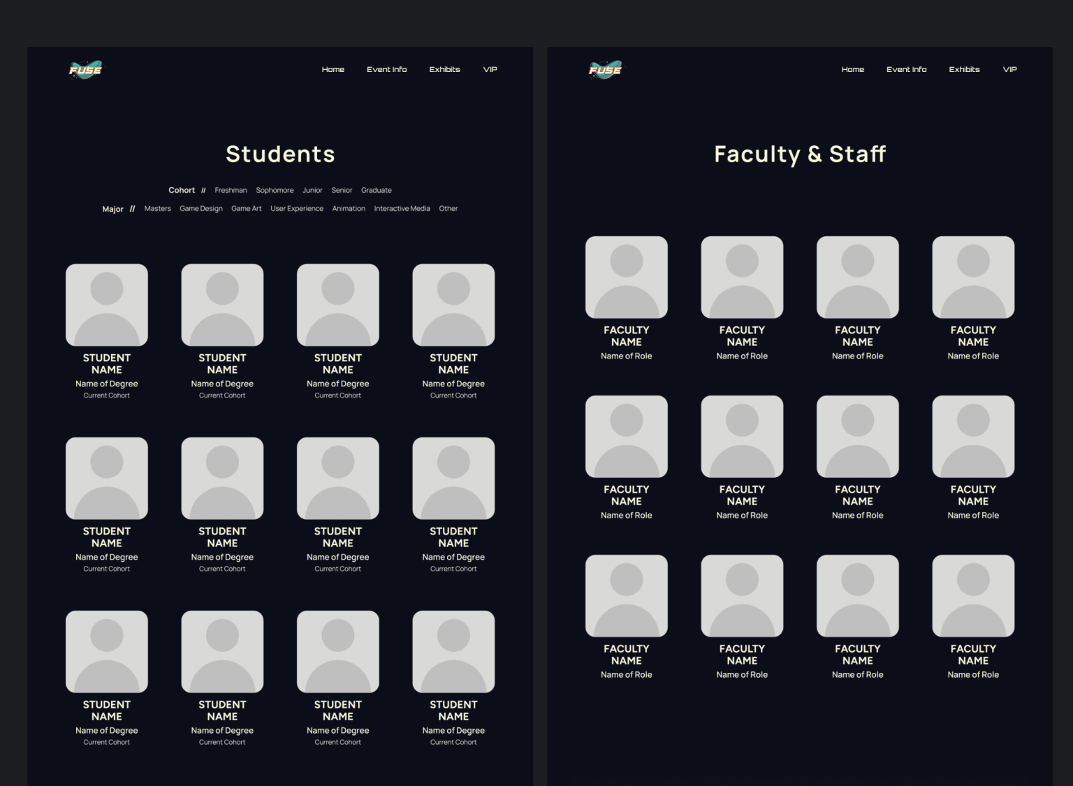 High Fidelity Students & Faculty Page Concepts